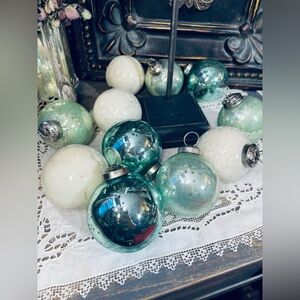 Green white silver Mercury glass ball Christmas tree 12 holiday ornaments decor